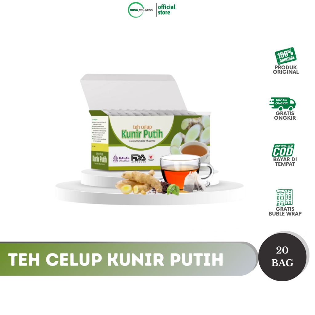 

TEH KUNIR PUTIH TAZAKKA - herbal celup atasi alergi & nyeri | pain killer alami | antioksidan tinggi | original 100% | isi 20 kantong celup