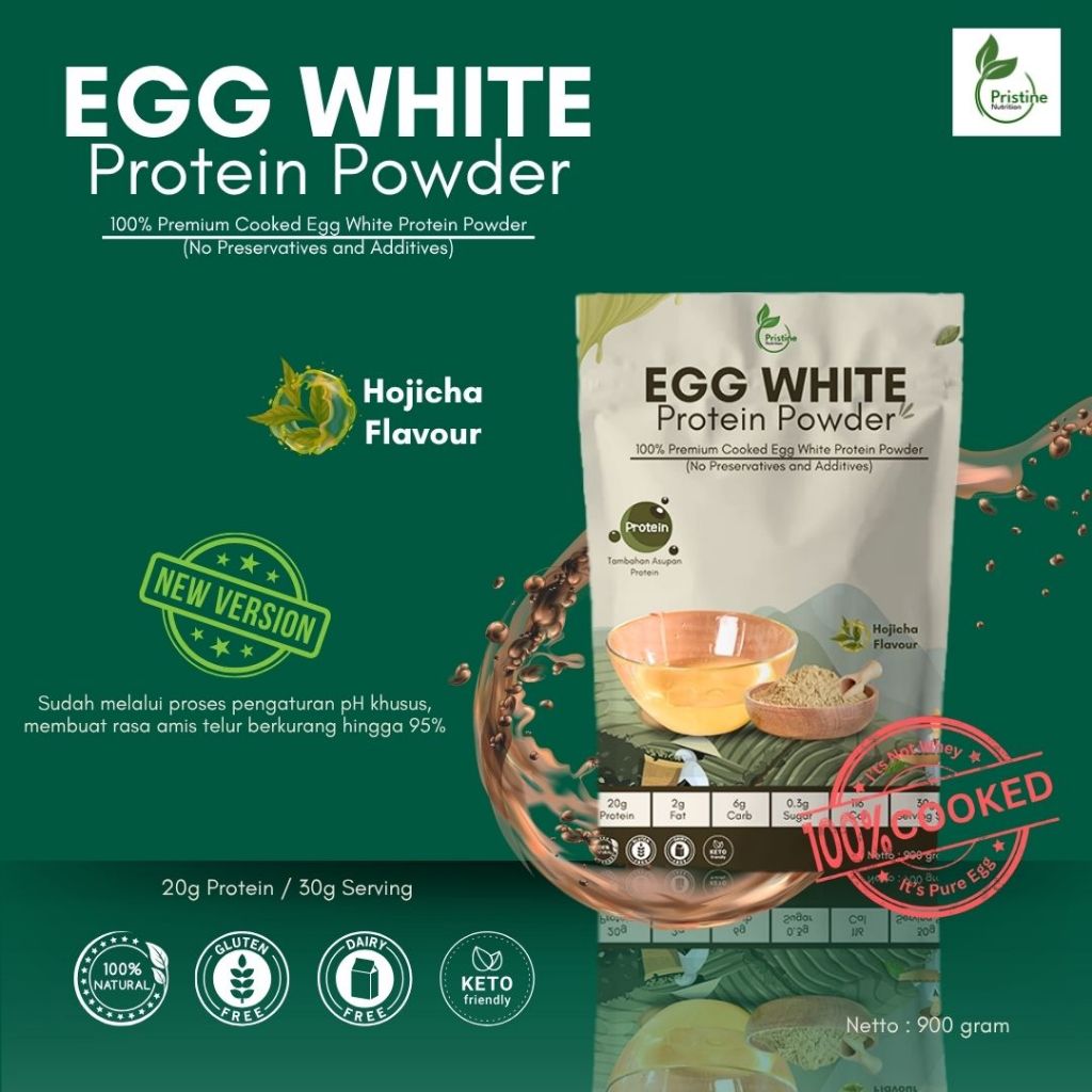 

Protein Putih Telur Egg White Protein Powder Hojicha Pristine Nutrition