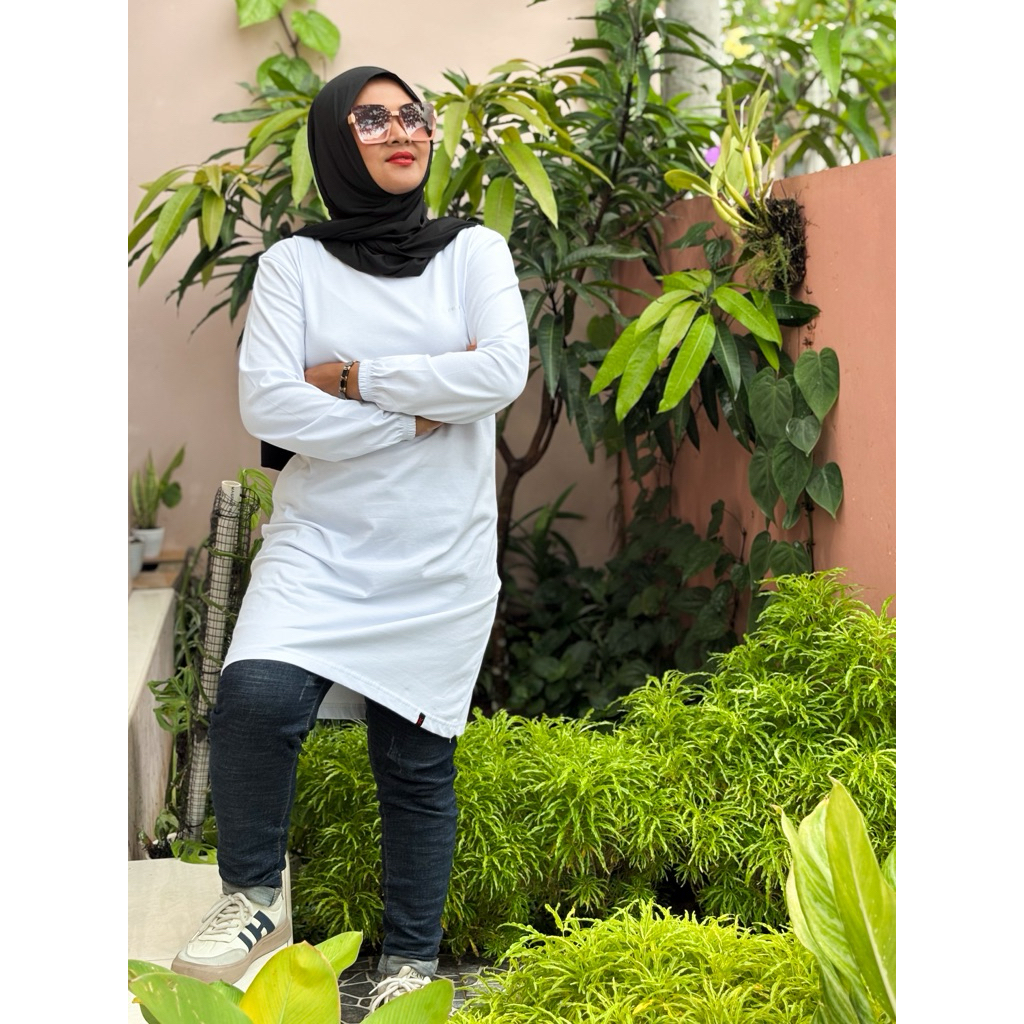 Tunik Putih Polos Bahan Kaos Cotton Combed 20s Kekinian Tebal Nyaman Terbaru