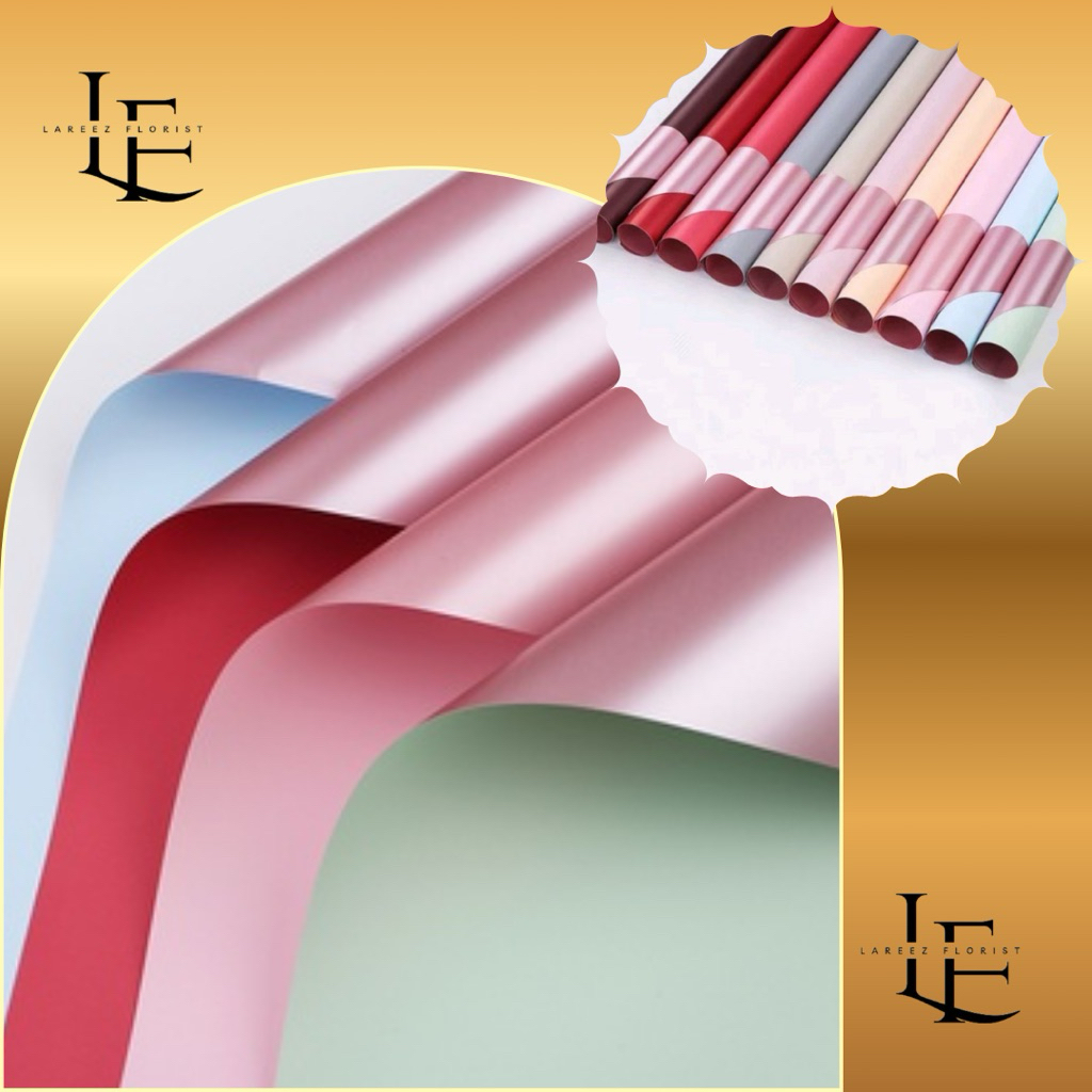 

[1 Pack Isi 20] Kertas Bungkus Pembungkus Bouquet Bunga Dua Warna Bolak Rose Gold Pink Emas Anti Air