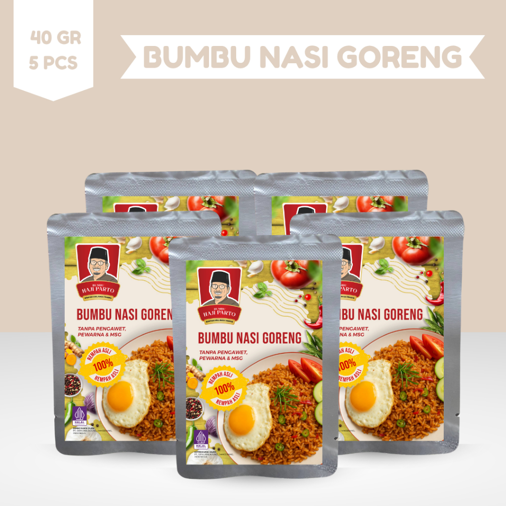 

Paket 5 PCS Bumbu Nasi Goreng Haji Parto 40 gram - Tanpa MSG & Tanpa Pengawet