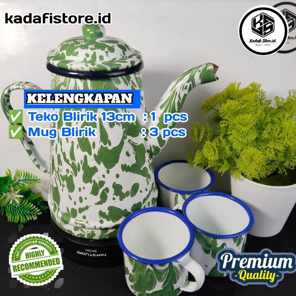 1 Set Teko Blirik Enamel 13cm /teko jadul enamel/Teko Blirik hijau jadul/ Teko jadul / teko enamel j