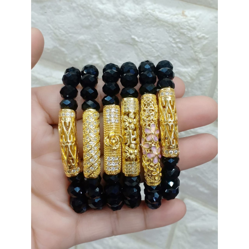 Gelang Batu Kristal Giok Liontin Replika Emas