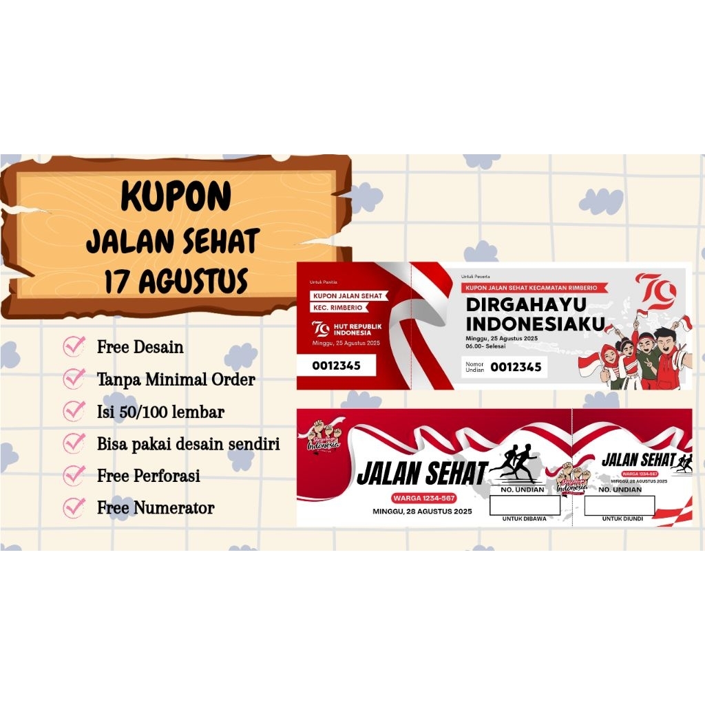 Kupon 17 Agustusan/Kupon Jalan Sehat/Kupon Kemerdekaan/Kupon Undian