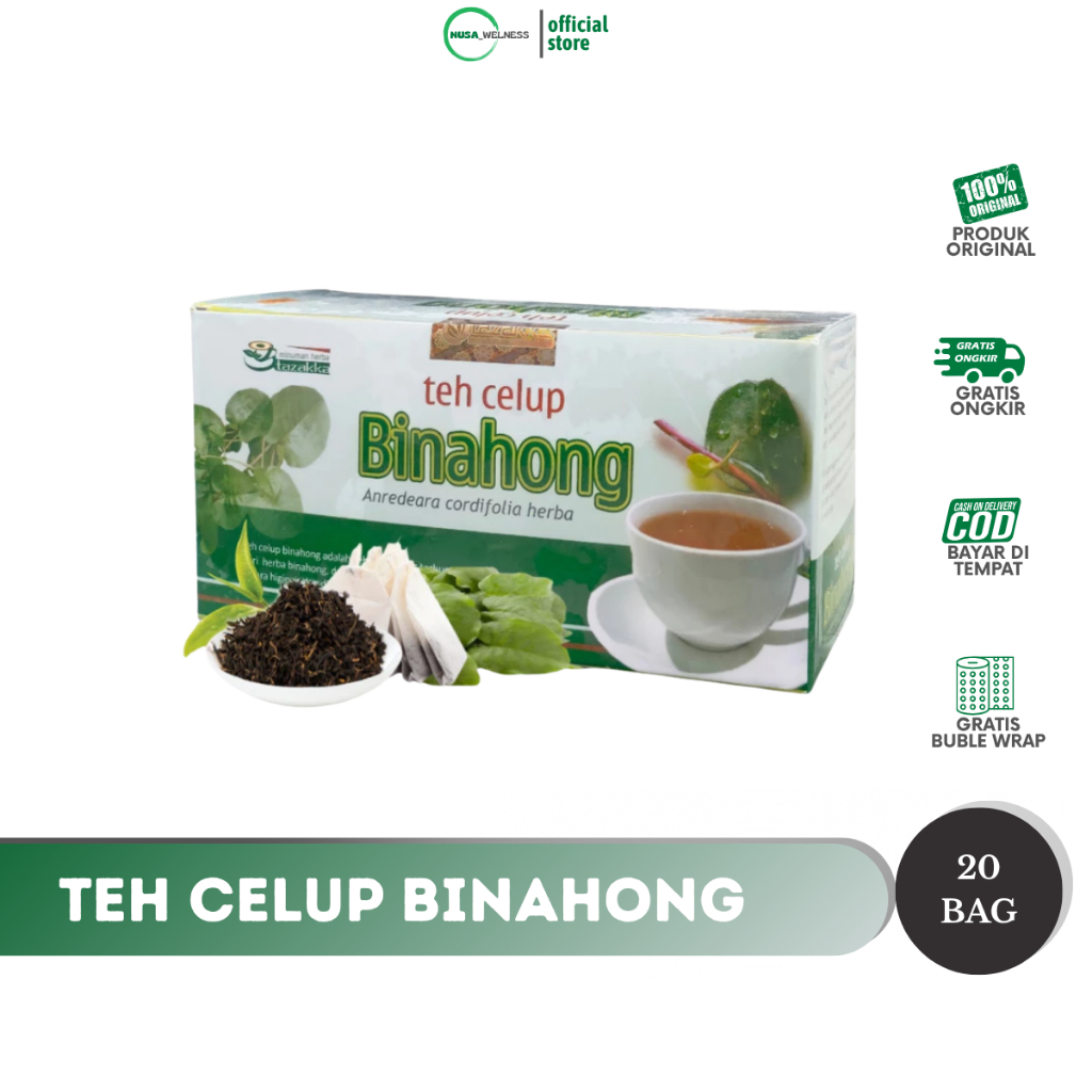 

TEH CELUP DAUN BINAHONG TAZAKKA – Herbal Kesehatan 20 Kantong | tingkatkan kesehatan pernapasan | bantu regenerasi sel & luka luar | herbal alami | original 100% | bisa COD