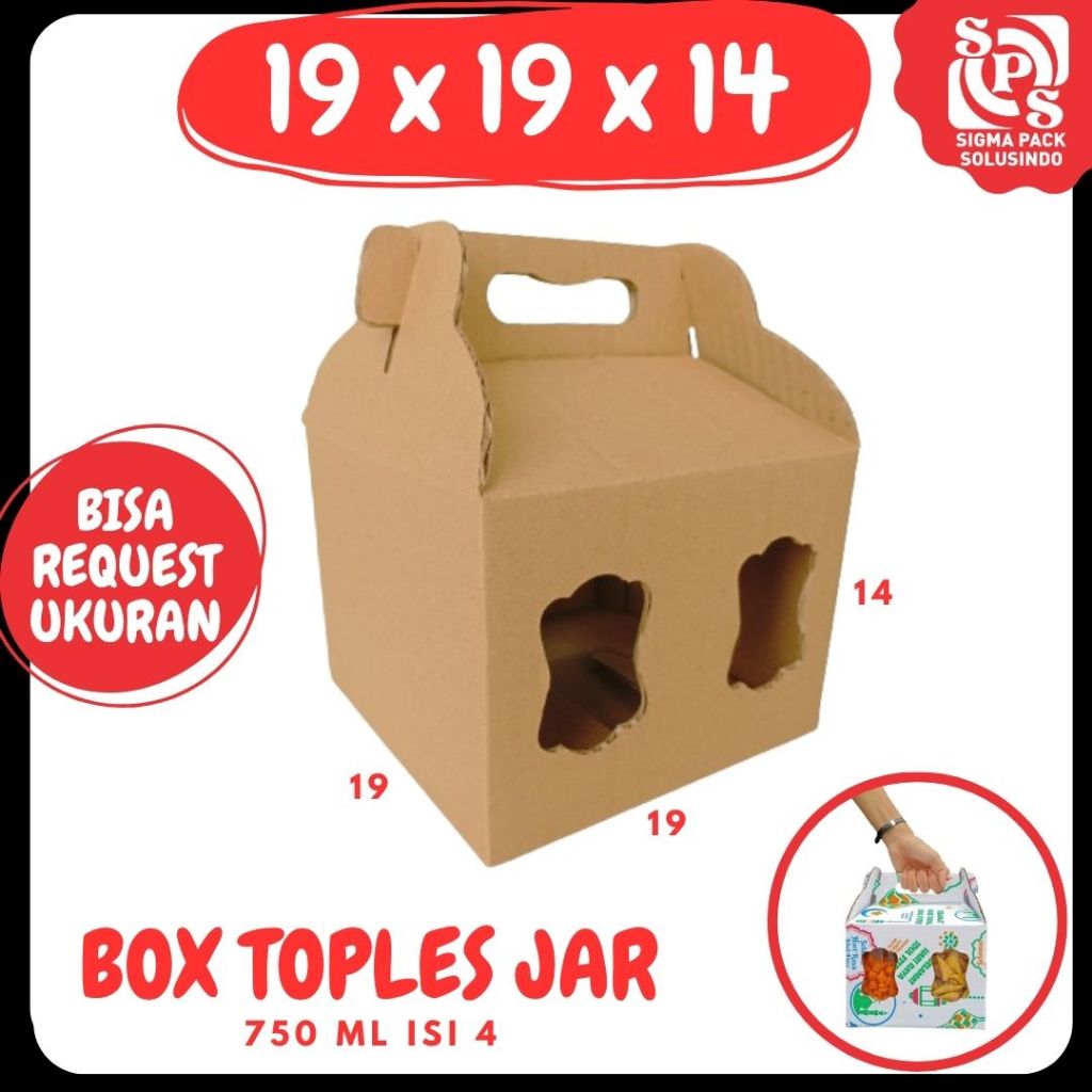 

Box Kuker 19x19x14 Jinjing (KUKER TOPLES JAR 750ml Isi 4) Kardus Kue Kering / Idul Fitri /Hampers / Lebaran / Gable Box Polos/Motif