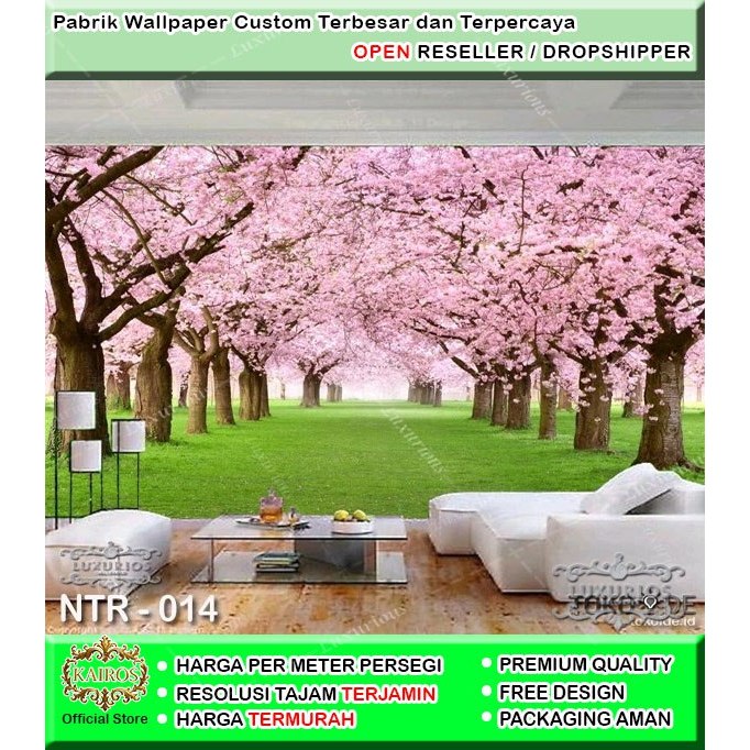 Wallpaper Custom 3D Pohon Sakura Walpaper Stiker Dinding Pemandangan Alam Jepang Sticker Gunung