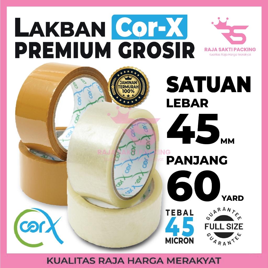 

Lakban Cortape 45 mm x 60 yard Cor-X Ekonomis Termurah Satuan