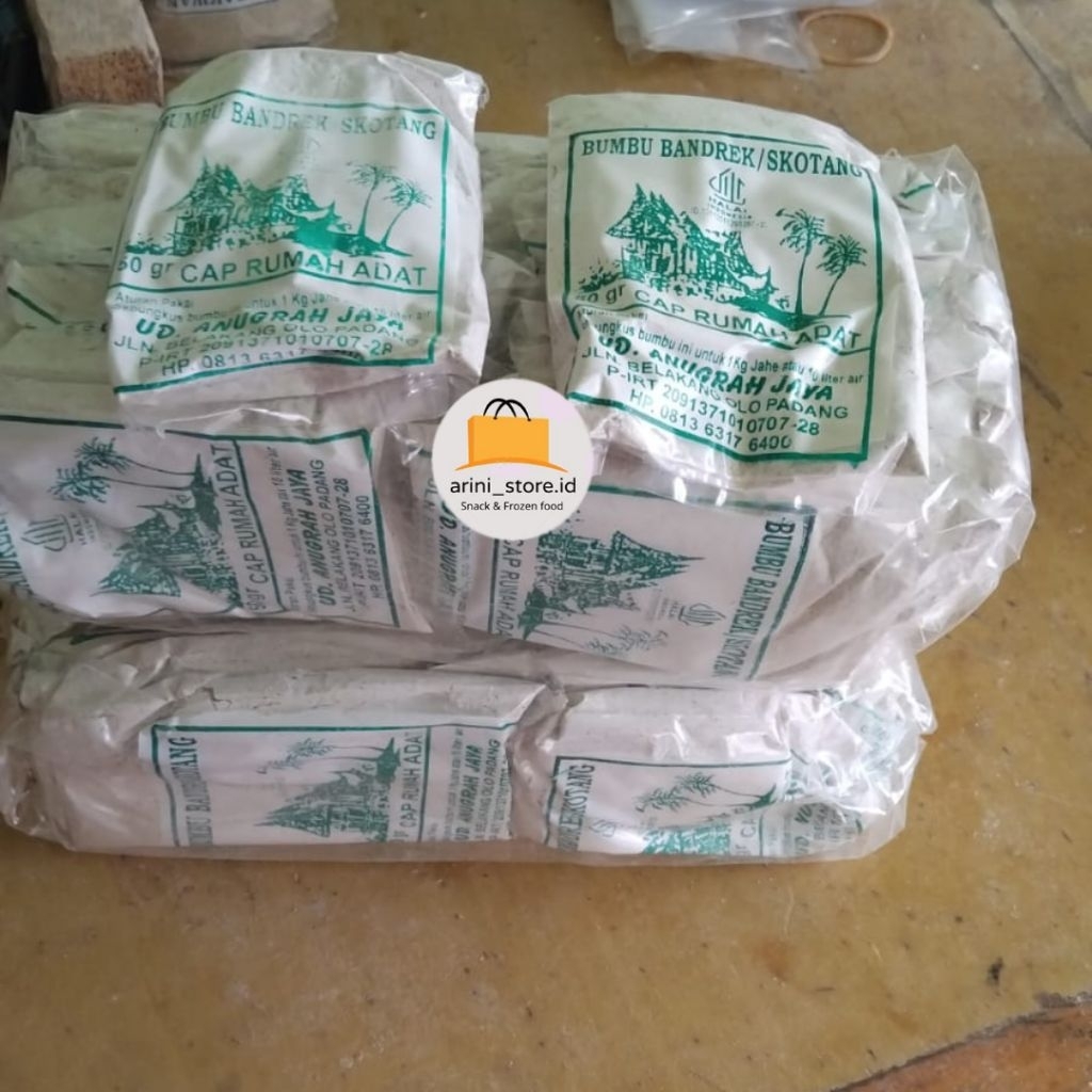 

( 1pack isi 20 pcs) BUMBU BANDREK / SKOTANG CAP RUMAH ADAT ASLI PADANG
