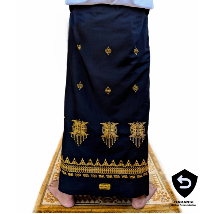 Wadimor - Sarung Bordir Pintu Aceh Motif Timbul Sarung Hitam Pria Santri Dewasa