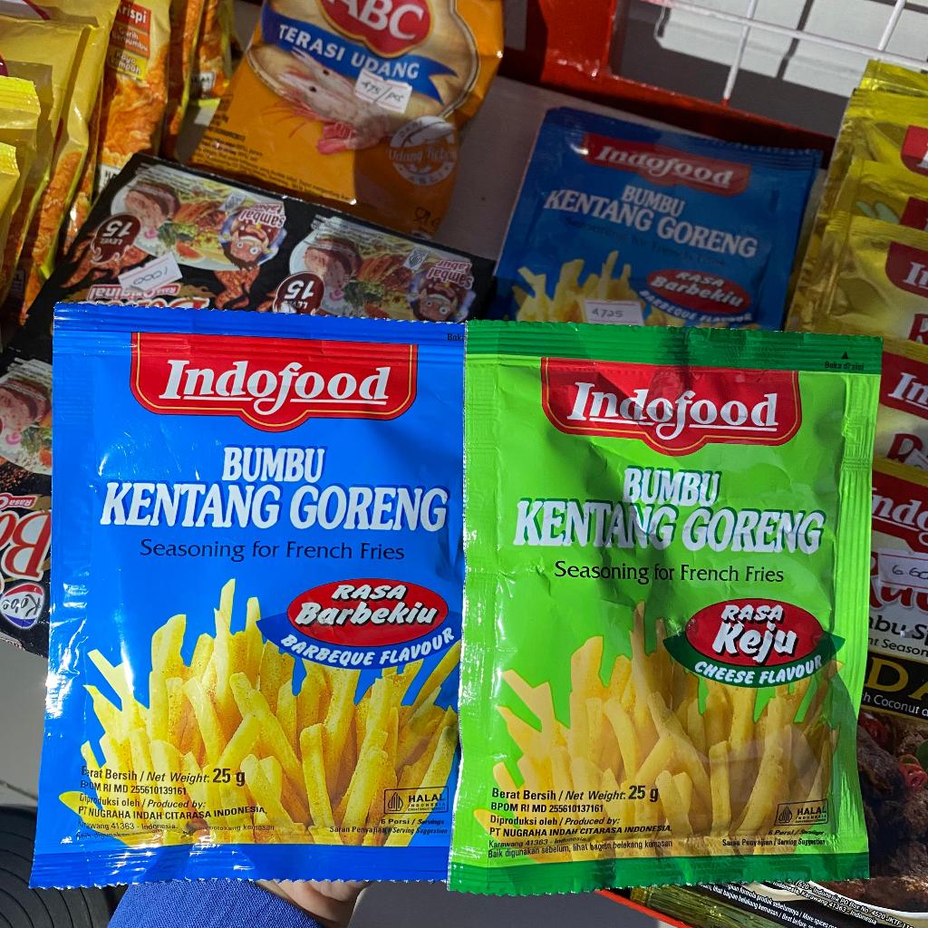 

Indofood Bumbu Kentang Goreng 25gr Rasa Keju dan Barbekiu / Bumbu Kentang Goreng Indofood