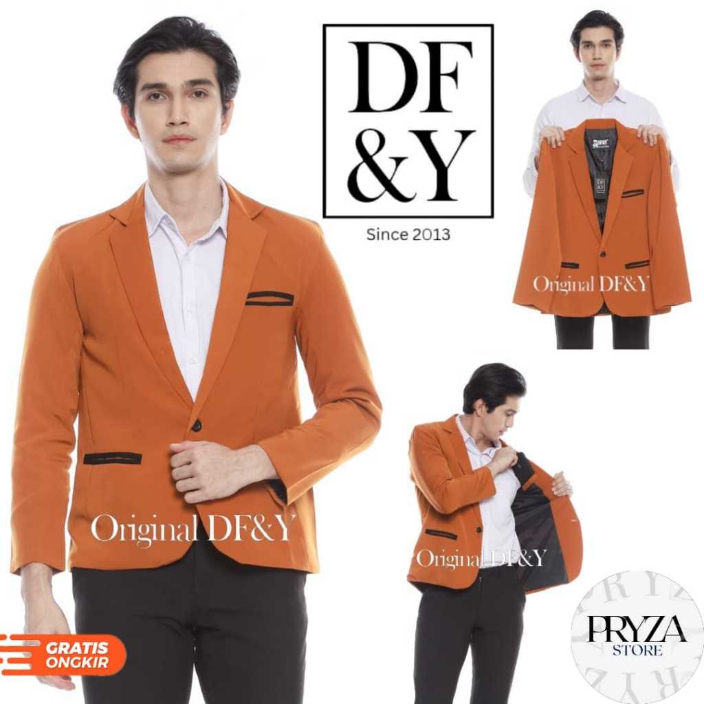 wajib punya yarrafa jas blazer pria hitam list coklat /jas brownstone / jas blazer pria df&y /