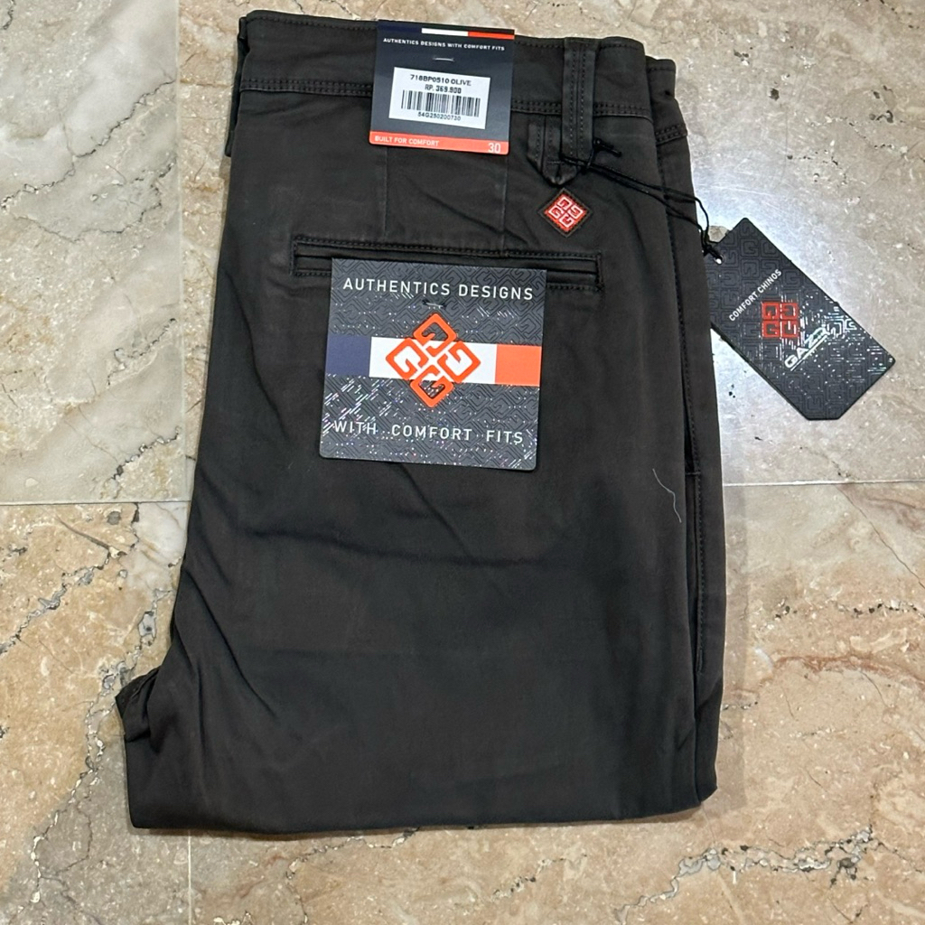 Celana panjang Comfort chinos Pria GAZR Original Slim Stretch Olive 718BP0510