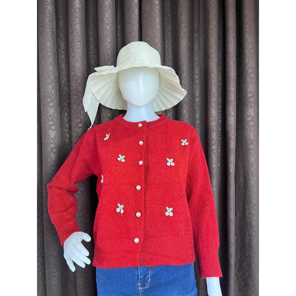 cardigan sweater rajut knit lengan panjang motif bunga