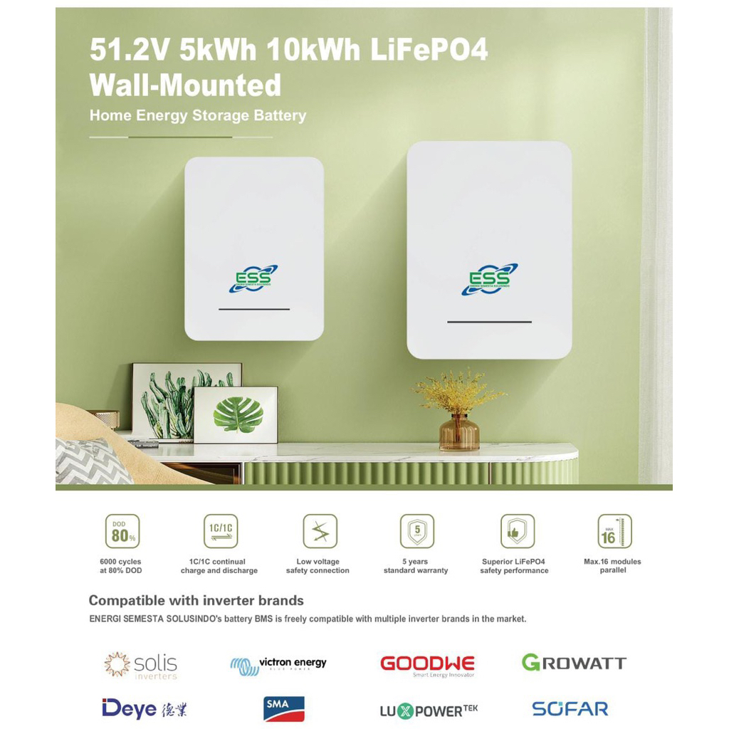 Baterai Lithium PLTS POWER WALL 10KW GARANSI 5 TAHUN