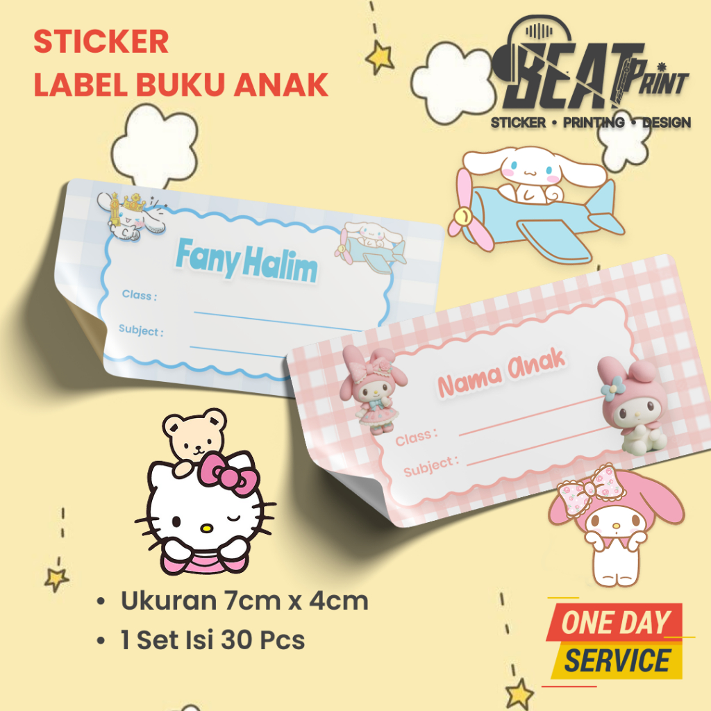 

Stiker Nama Anak Custom 7x4cm — Label Buku / Alat Tulis | 1 Set 30 Lembar | Desain Lucu & Siap Pakai
