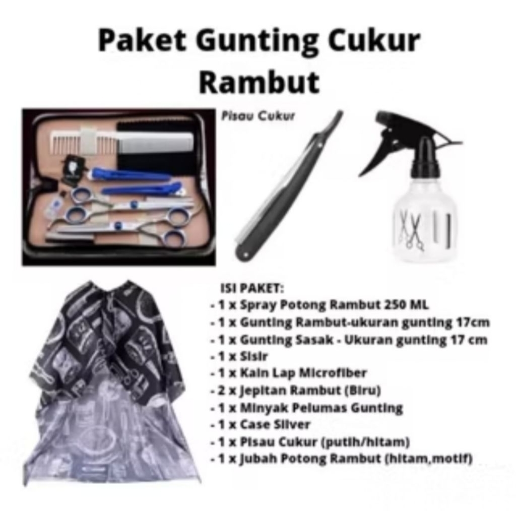 set perlengkapan barber cukur potong rambut, set perlengkapan murah set alat barber
