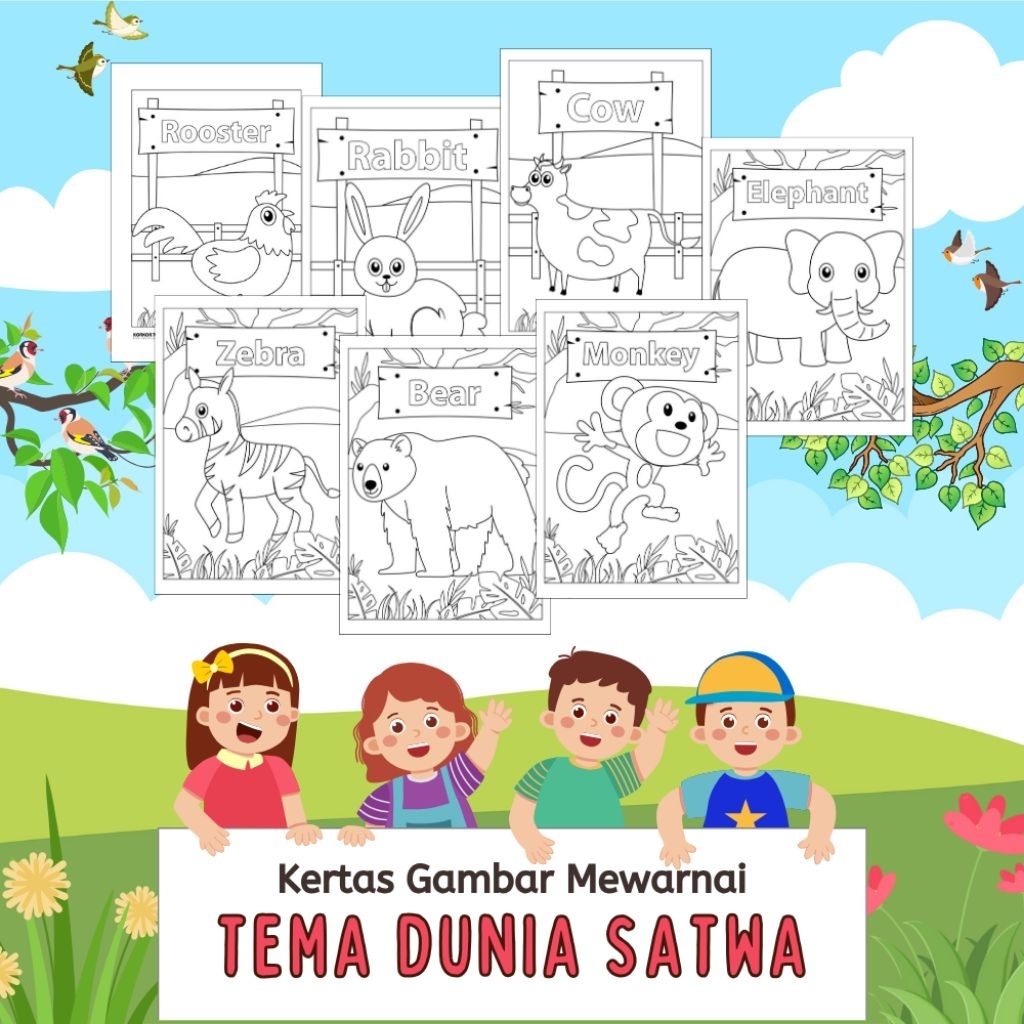 

20 LEMBAR KERTAS MEWARNAI ANAK TEMA HEWAN TERNAK & HEWAN HUTAN (READY LANGSUNG KIRIM)
