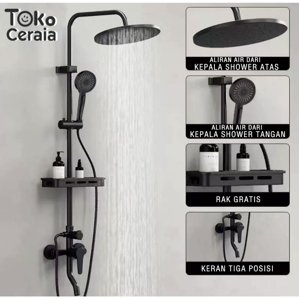 Shower Kamar Mandi Rain Set 4 in 1 Dengan Faucet/Shower Mandi Set/ Bulat Bahan Stainless Panas-Dingi