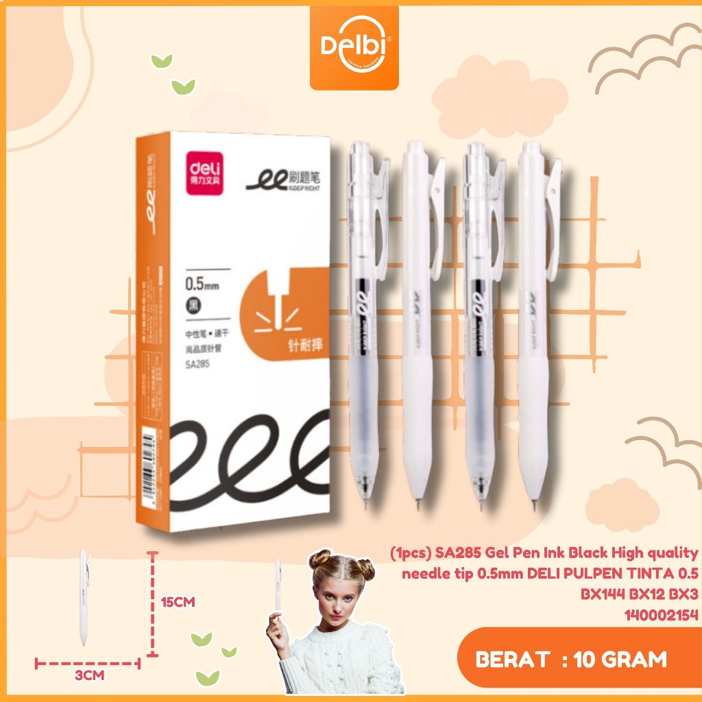 

Pulpen Gel Deli 0.5mm Keep Right Warna Hitam (1pcs) SA285 Gel Pen Ink Black High quality needle tip 0.5mm