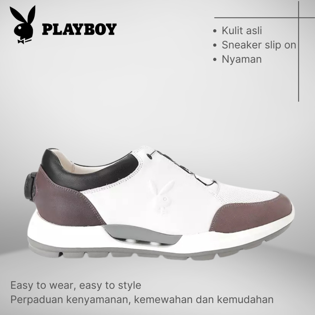 SEPATU PLAYBOY ORIGINAL SNEAKER SLIP ON PRIA KULIT ASLI PUTIH PLK1