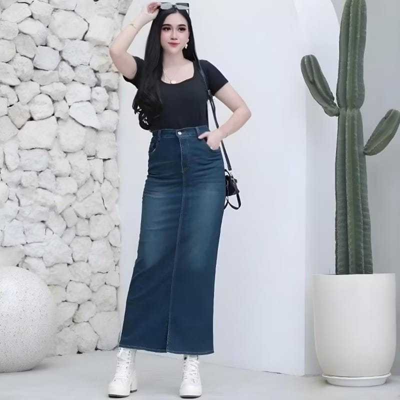 Jeans - Rok Span Jeans Skirt Cessa Panjang Wanita Kancing