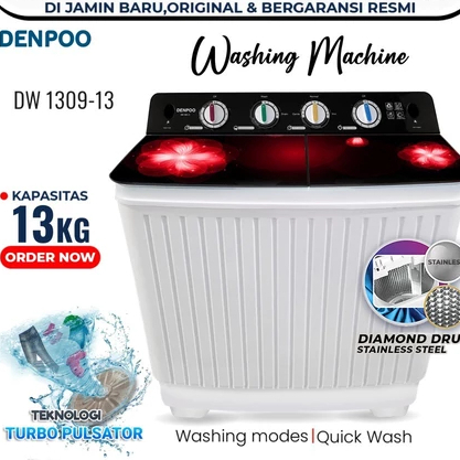 Mesin Cuci 2 Tabung 13 Kg Stainless Steel Denpoo New DW 1309H - 13 Kg Turbo Pulsator