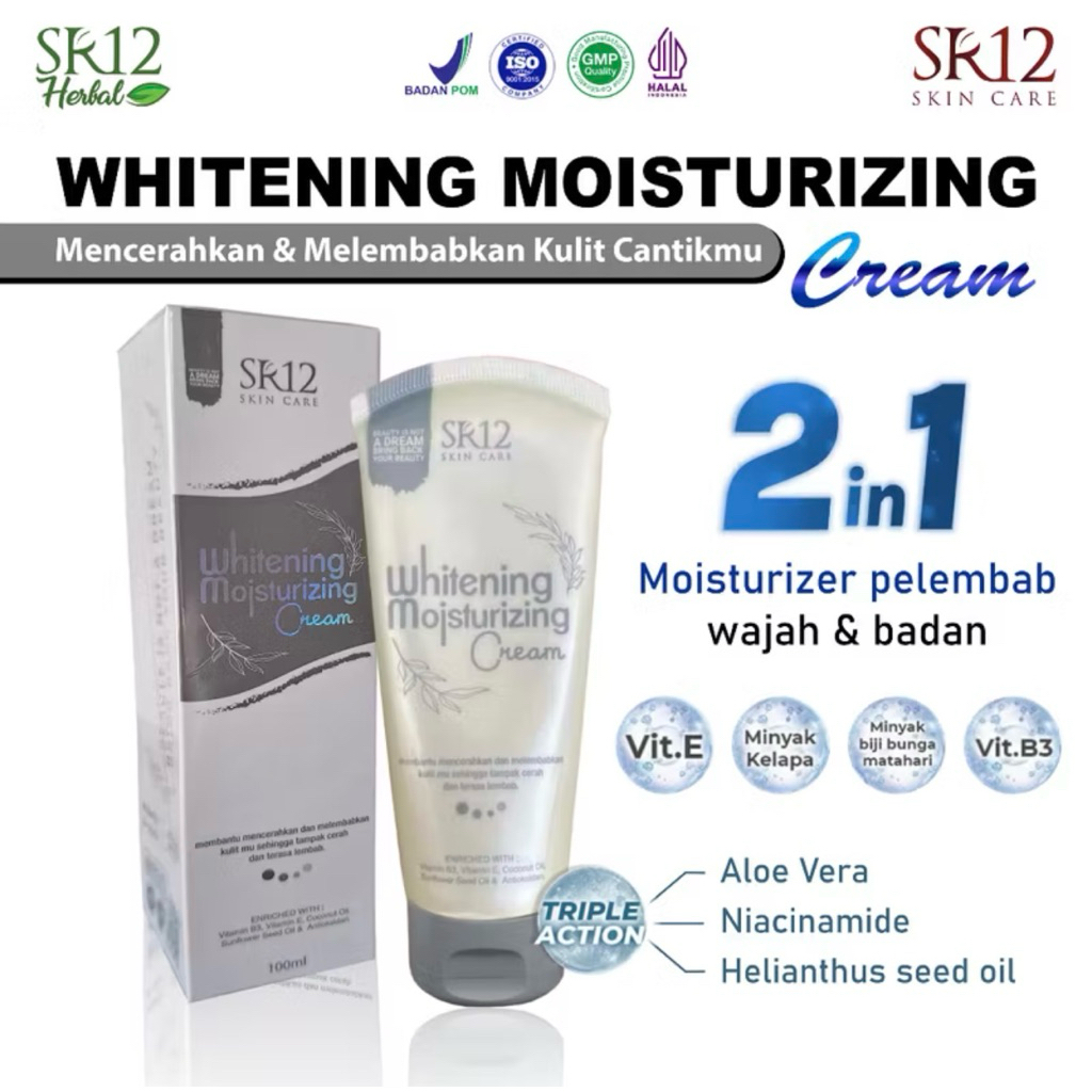 WHITENING MOISTURIZING CREAM SR12 LOTION TONE UP KULIT PERMANEN PEMUTIH BPOM PENCERAH KULIT INSTANT|