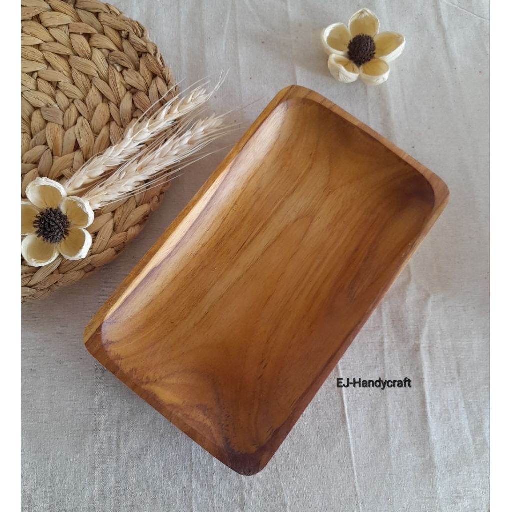Piring kayu/piring saji/piring kayu jati/piring sushi kotak 12×20cm jati