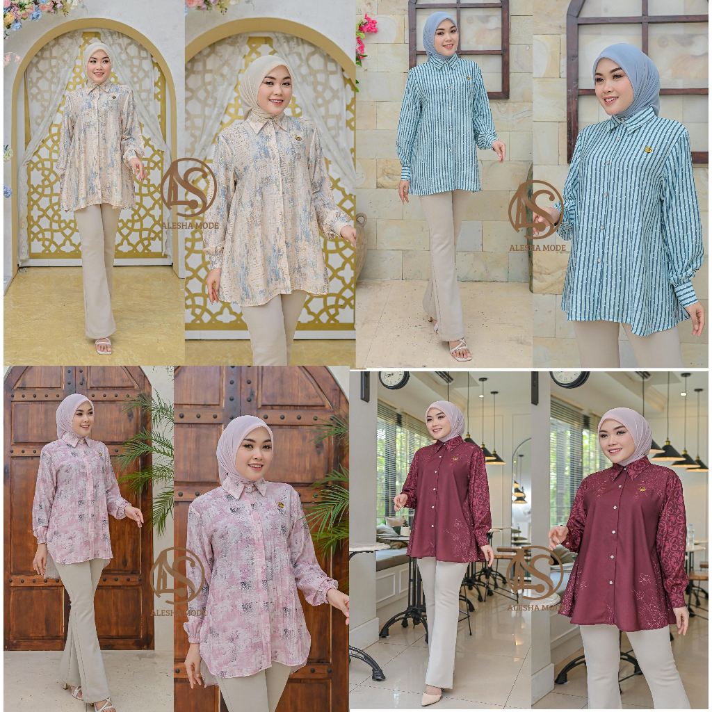 Blouse tunik katun silk silky premium motif printing terbaru standar hingga jumbo by Alesha Mode