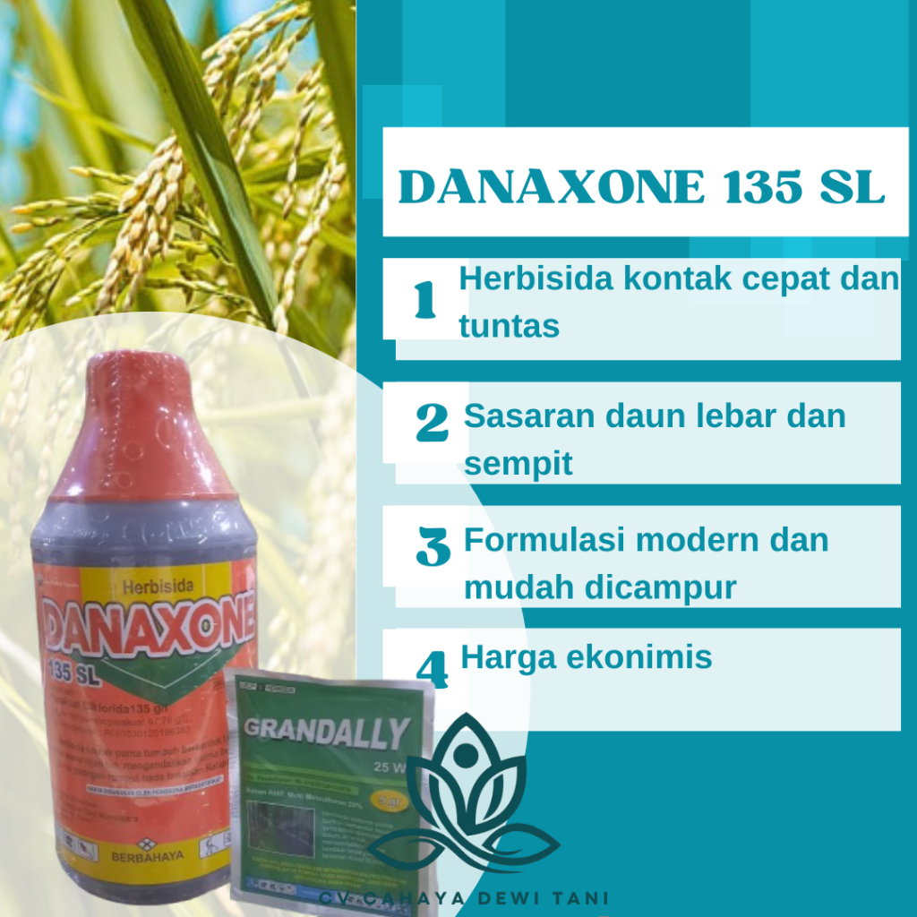 DANAXONE 135SL Hebisida Racun Kontak Pembakar Rumput Gulma Daun Sempit Lebar