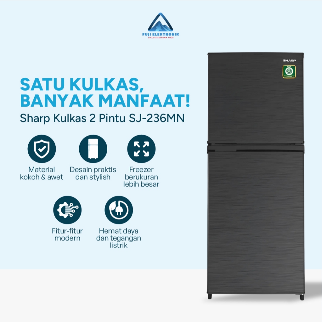 Sharp Kulkas SJ-236MN-HS Kulkas 2 Pintu Kapasitas Besar Cepat Dingin Anti Bau Resmi Hemat Energi