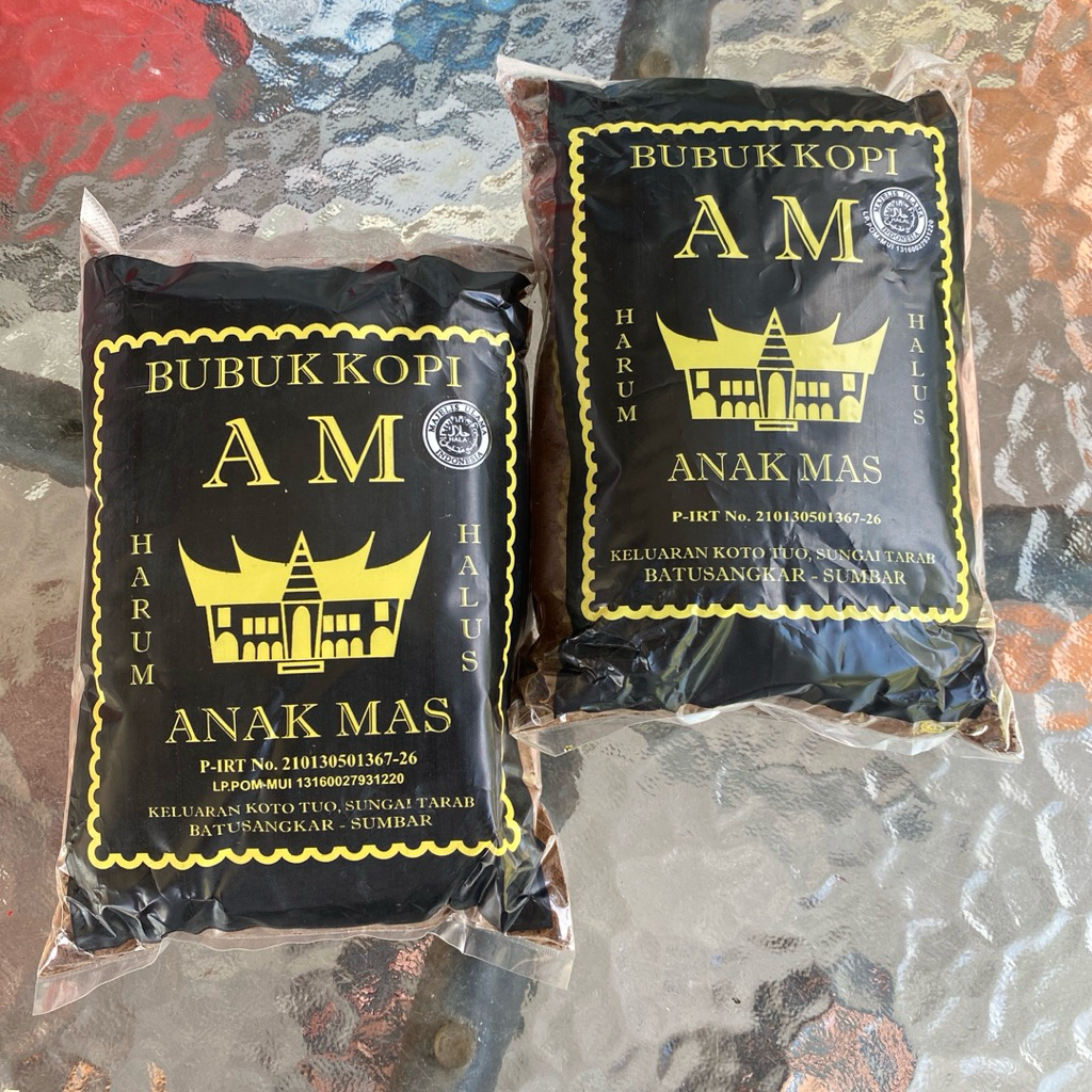 

Kopi Bubuk Hitam AM (Anak Mas) 180 gram, Sumatra Barat/ tanpa gula