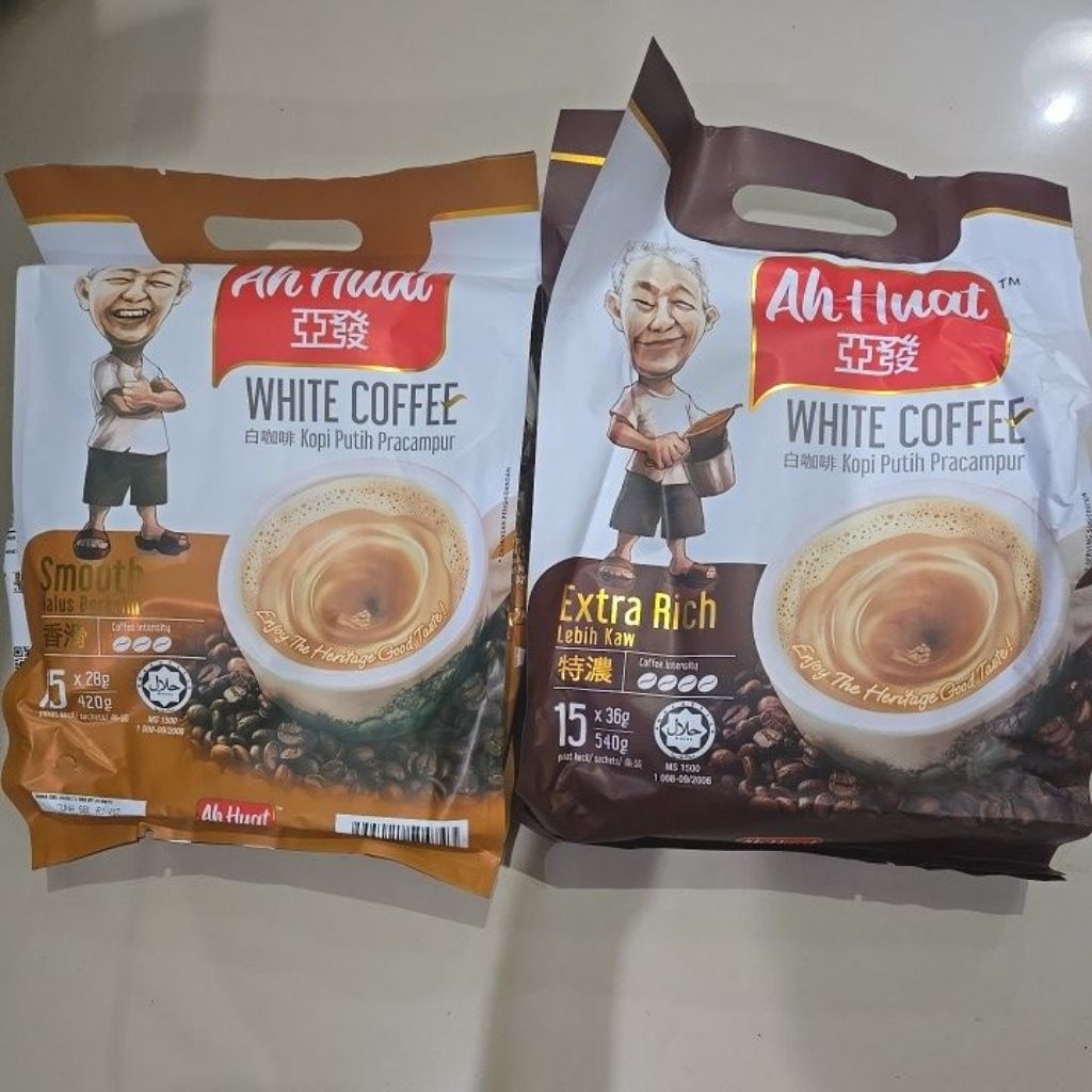 

kopi ahuat ahwat ah huat white coffee halus berkrim kopi putih pracampur smooth extra rich (extra kaw)