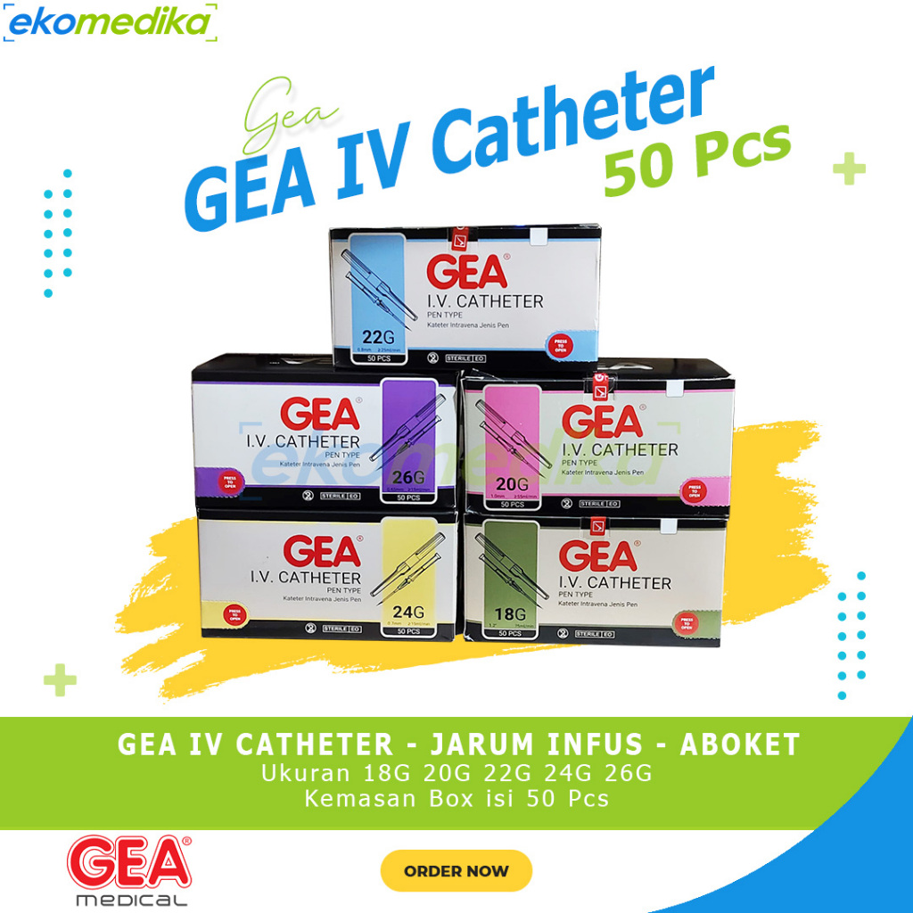 GEA IV Cateter / Jarum Infus / Aboket 18G 20G 22G 24G 26G Per Box isi 50ea
