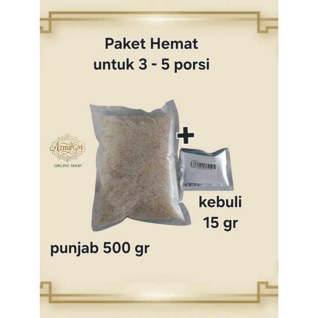 

Paket Beras Basmati 500gr Bumbu Kebuli 15gr bisa untuk 3-5 porsi