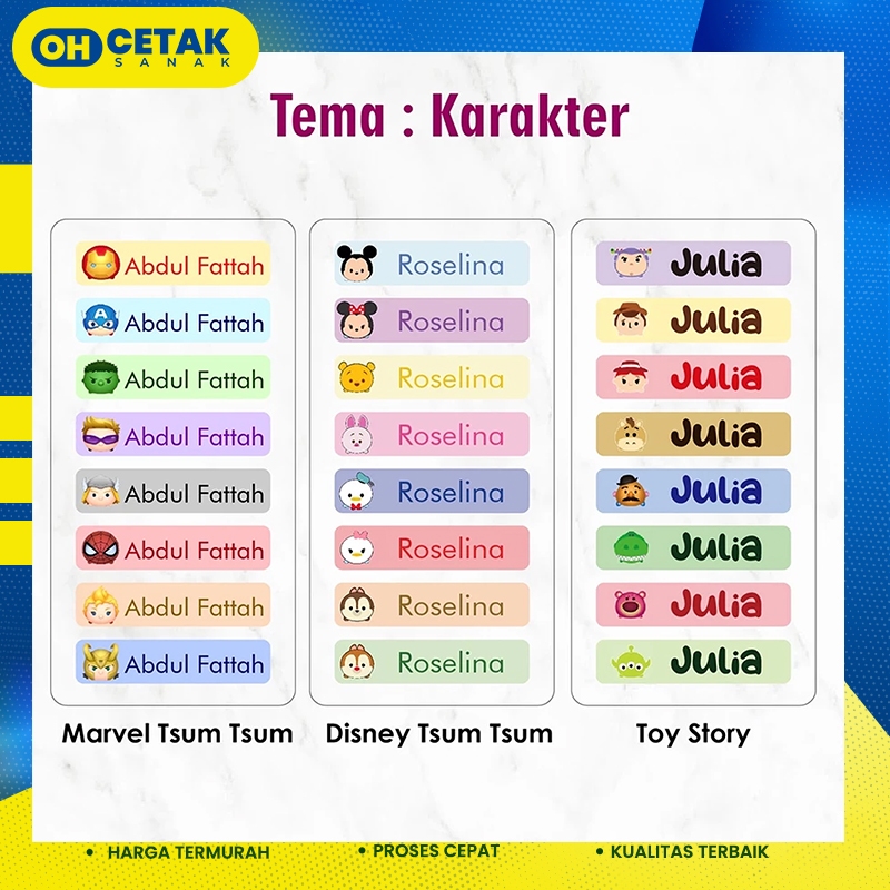 

Label Nama Anak Custom uk A5 / Stiker Nama Karakter Lucu / Sticker Sekolah Anak Murah / Label Nama Marvel Disney dan Toy Story