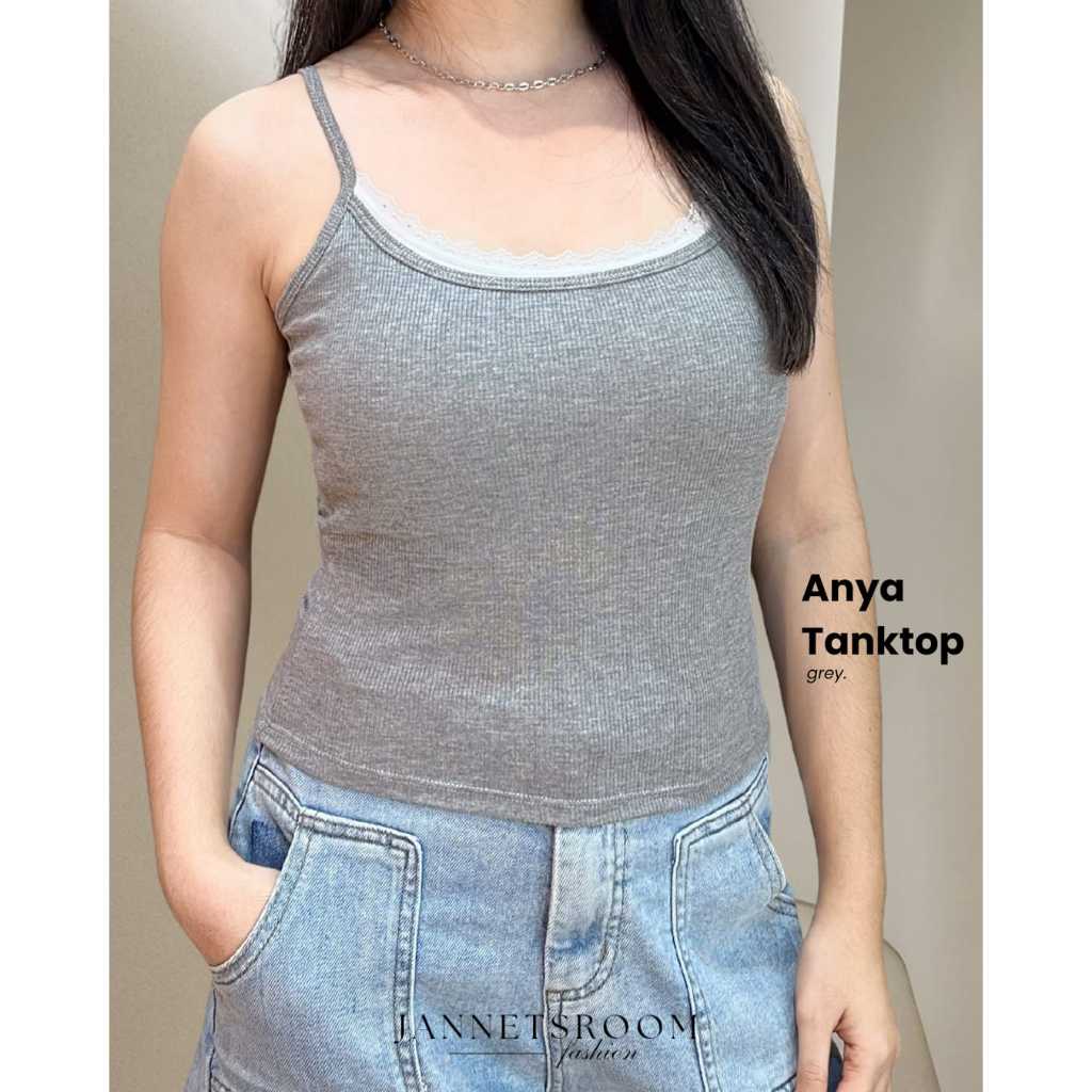 Anya Tanktop Tank Top Wanita Korean Style Cup Bra Korean Style Tanpa Kawat Tali Kecil by Jannetsroom