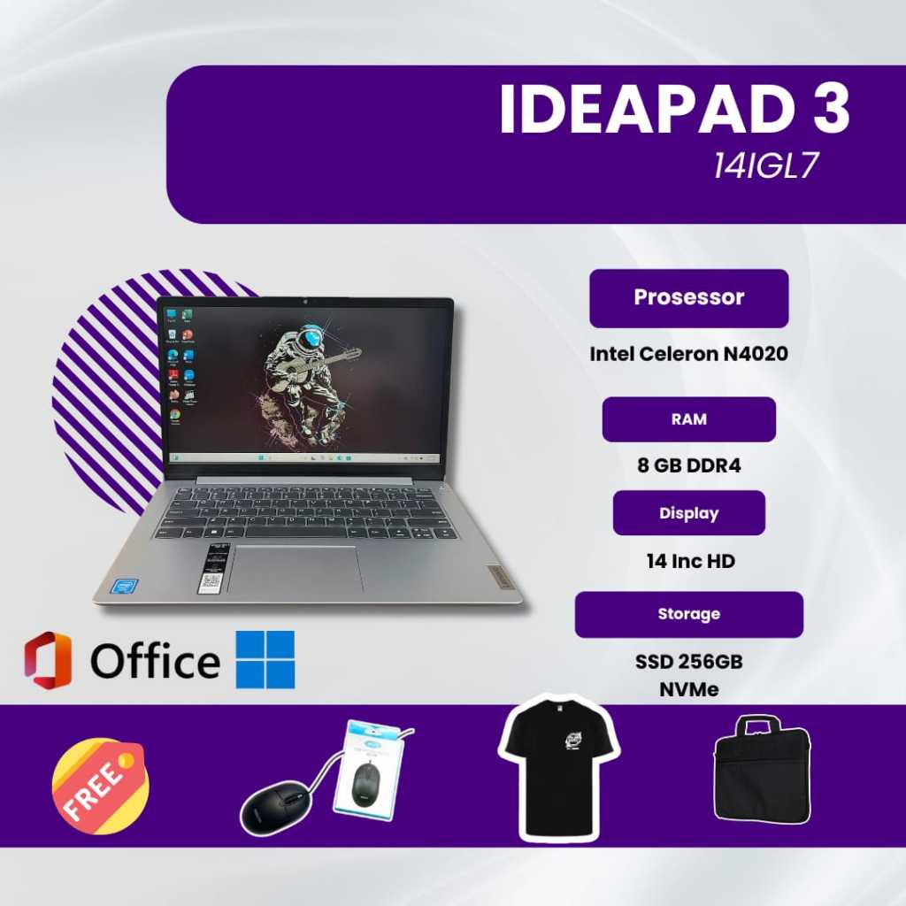 Lenovo IP 3 14IGL7 Laptop Celeron N4020 Ram 8GB