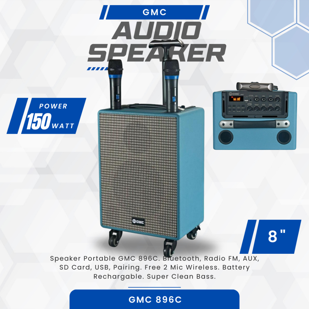 GMC Speaker Portable Meeting 896C / GMC Speaker Bluetooth Free 2 Mic Wireless SNI