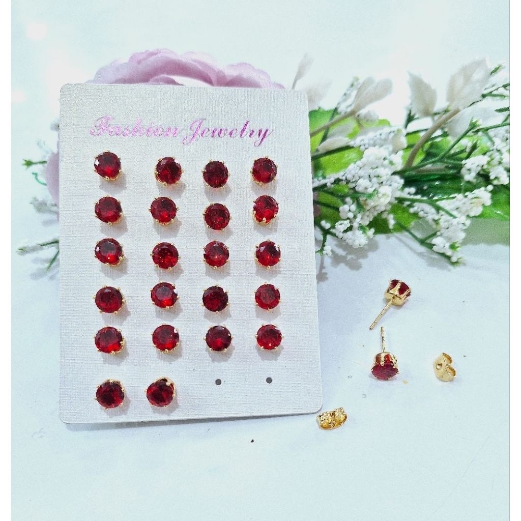 Anting tusuk/Anting permata merah/ anting xp