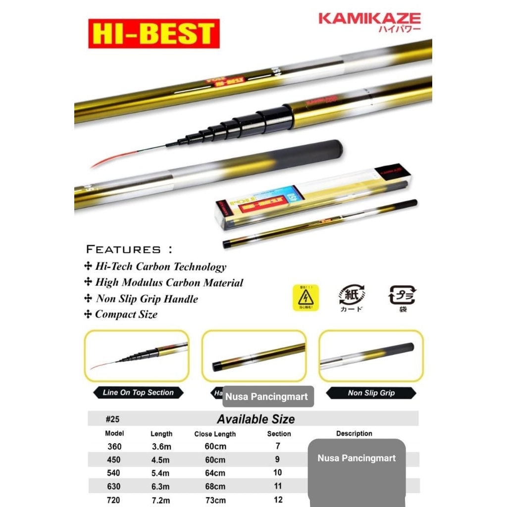 Joran Tegek Kamikaze HI-BEST Pilih Ukuran 450 540 Nusa Pancingmart