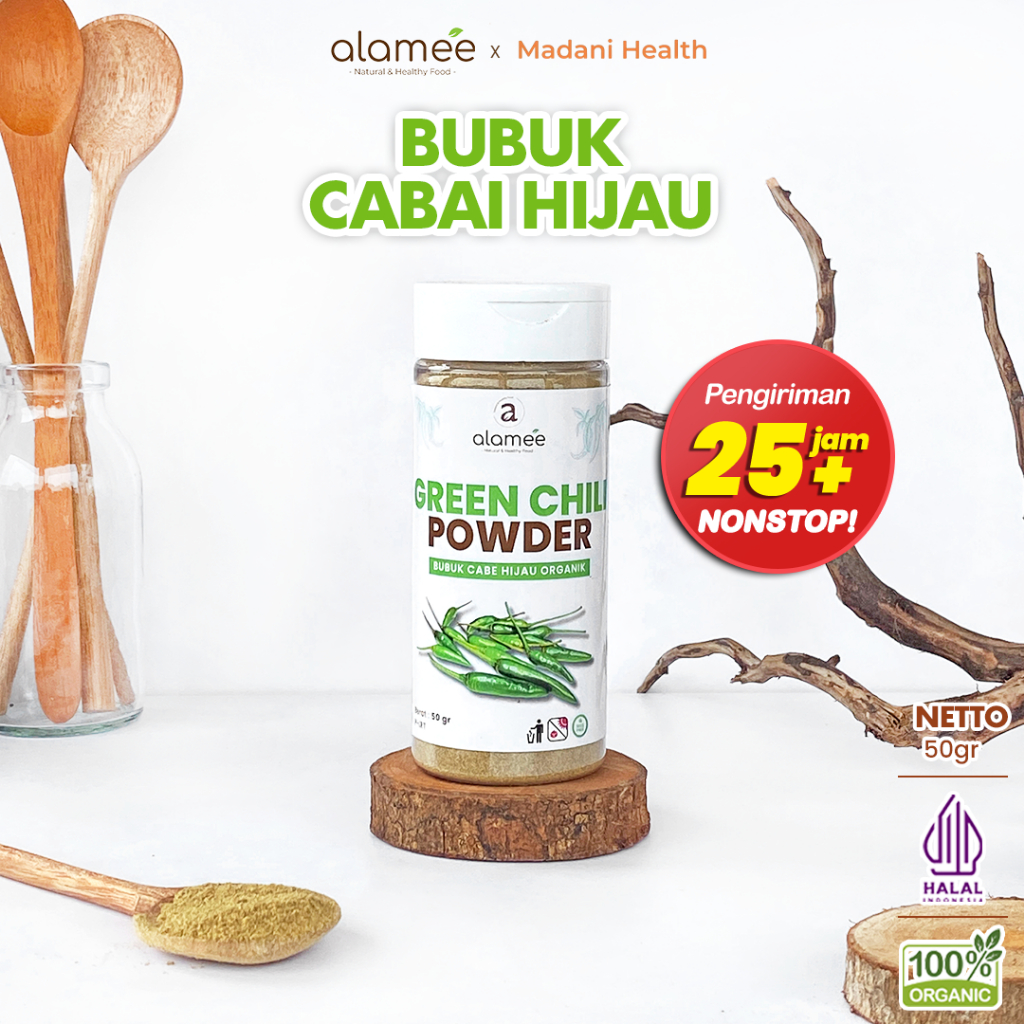 

ALAMEE Bubuk Cabe Hijau Green Chili Seasoning Powder Bumbu Masakan Dapur Murni Tampa Campuran 200gr