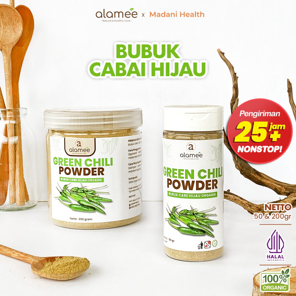 

ALAMEE Bubuk Cabe Hijau Green Chili Seasoning Powder Bumbu Masakan Dapur Murni Tampa Campuran 200gr