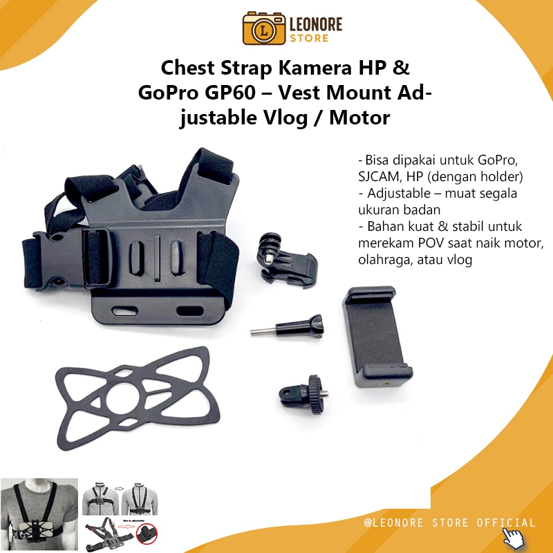 Holder HP Dada Untuk Vlog - Chest Strap Kamera Go Pro & HP