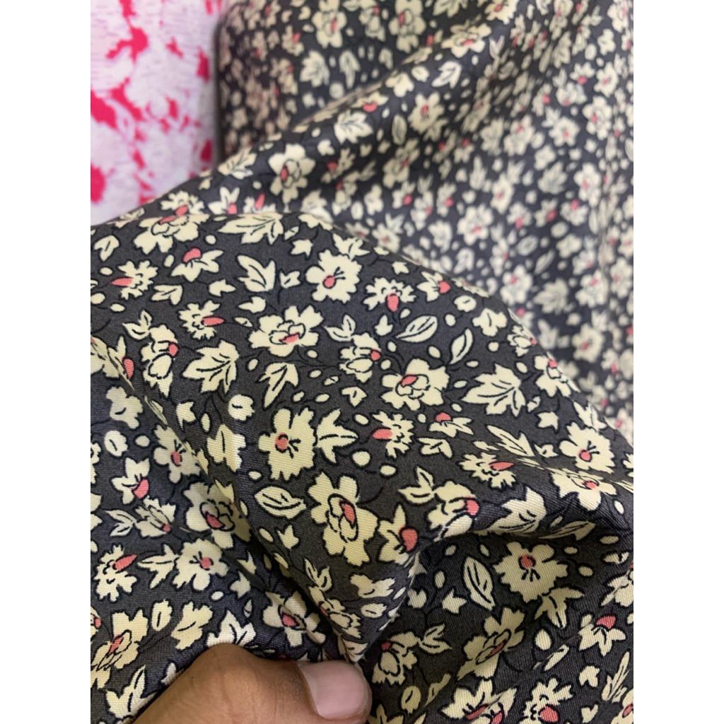 kain katun rayon twill satin | rayon twill motif kembang | bahan rayon twill motif lebar 150cm