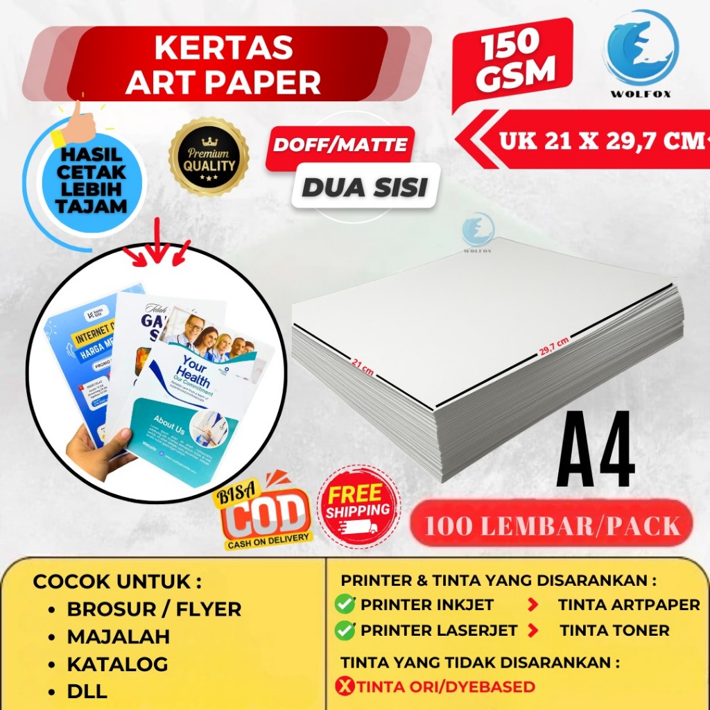 

KERTAS ART PAPER 150 GSM UKURAN A4 2 SISI ISI 100 LEMBAR