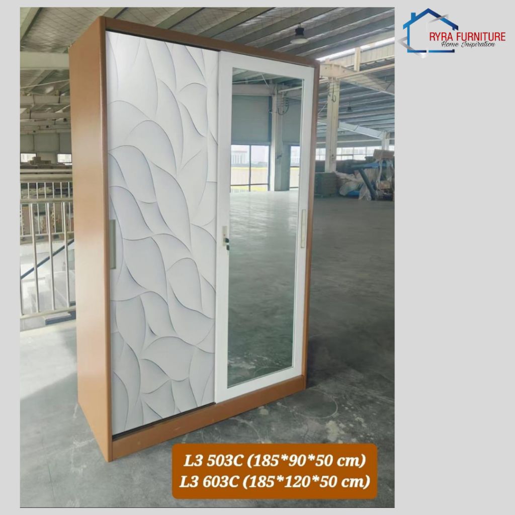 LEMARI PAKAIAN BESI SLIDING 2 PINTU /LEMARI PAKAIAN BESI/LEMARI METAL/LEMARI BESI MOTIF KAYU - BUFFL