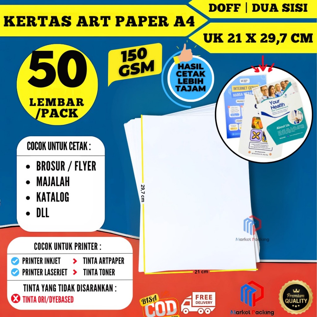 

KERTAS ART PAPER A4 150 GSM 2 SISI ISI 50 LEMBAR