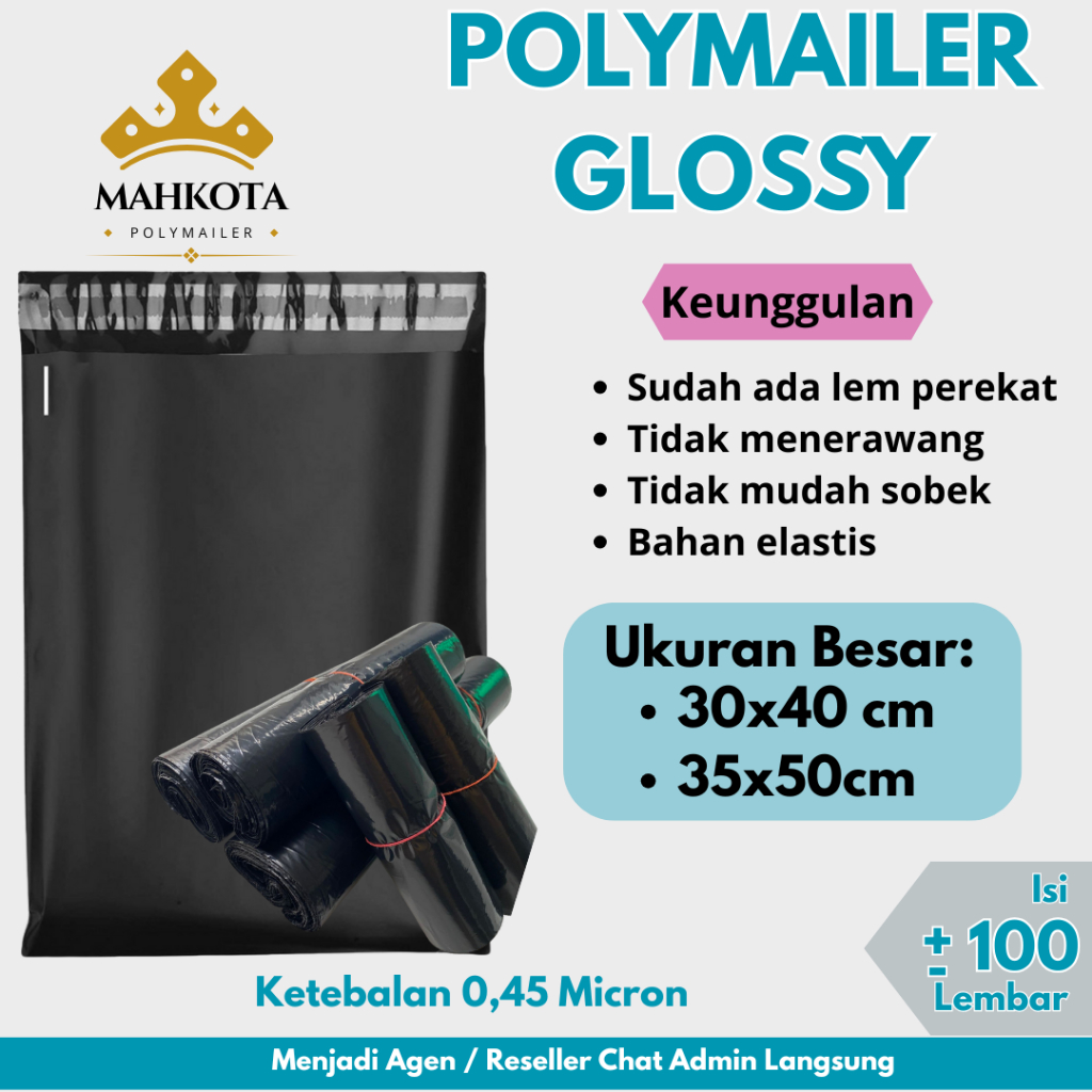 

[3 PACK] Polymailer Glossy Premium 100 Lembar – Ukuran Besar 30x40 35x50 – Packing Tebal, Lem Kuat, Waterproof